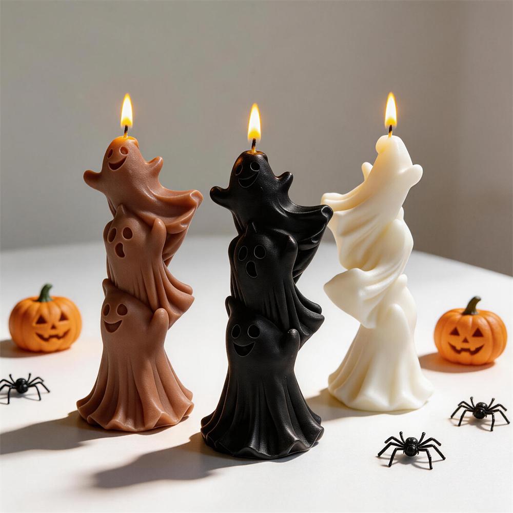 Halloween Haunting Spooky Silicone Mold Stacked Ghosts Soy Wax Candle Mold Resin Plaster Mould for Haunted House Prop Decor Gift