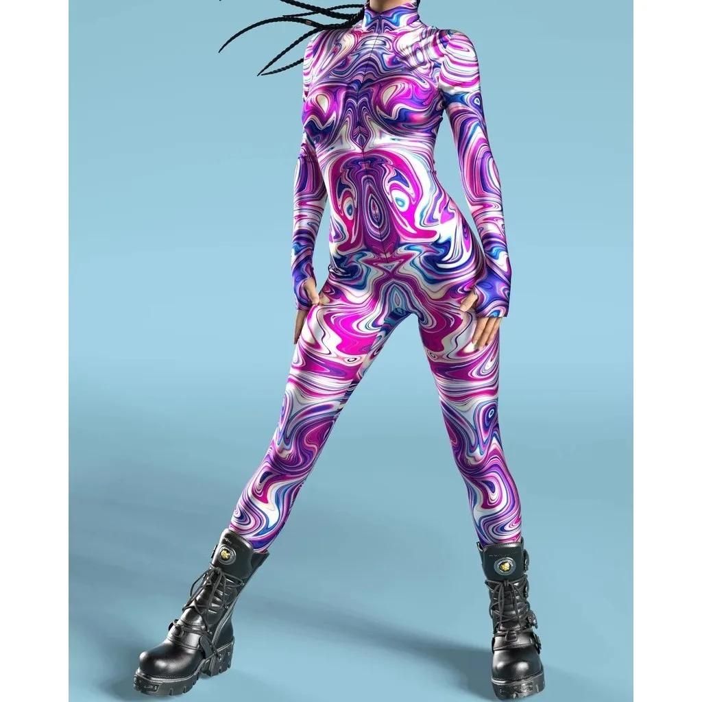 3D Digital Printing Stage Performance Costumes Adults Halloween Events Carnival Theme Party Cosplay Outfit Pretend Game Jumpsuit