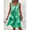Nuovo Vestito Moda Senza Maniche Tie Dye Stampato Primavera/Estate Ampio Pieghettato Elegante A-line Corto da Festa Casual Semplice Vestito Estivo
