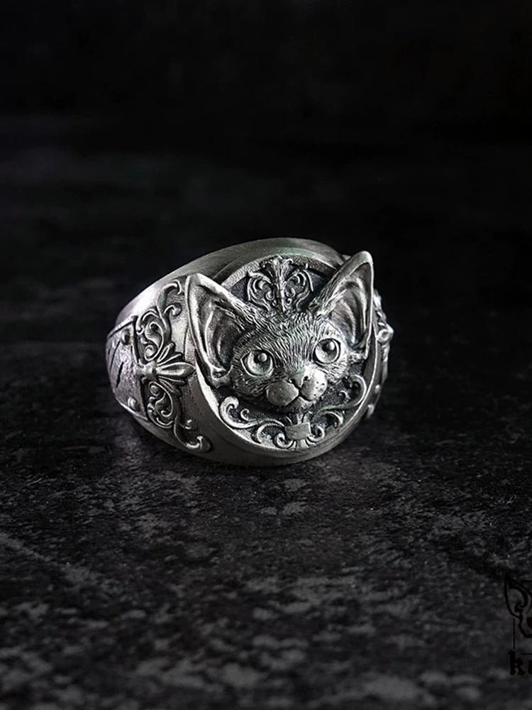 Vintage Thai Silver Curly Cat Adjustable Finger Rings For Men Women Fashion New Jewelry Couple Gift Party Glamorous