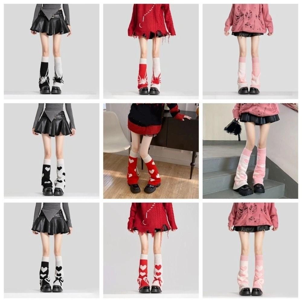 Spider Knitted Leg Warmers Heart Lolita Boots Cover Fashion Knee High Girls Stockings  Student