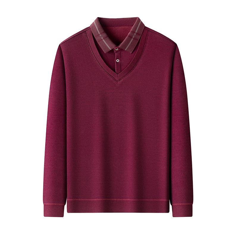 Men's Winter Thickened Knit Sweater with Lapel - Business Casual, Plus Velvet, Fake Two-Piece Design