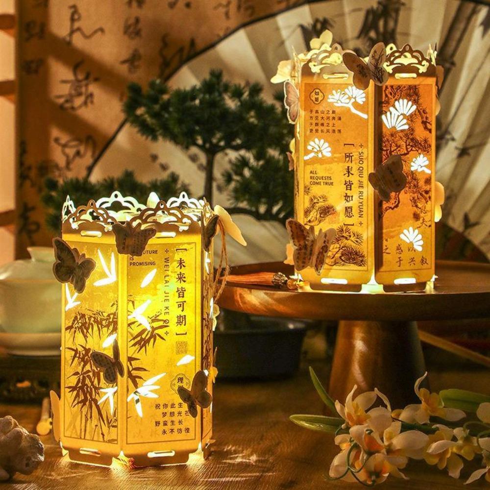 Classic Retro Chinese Style Calligraphy Lantern Luminous DIY Festival Lanterns Traditional Handheld Lanterns Mid-Autumn Festival