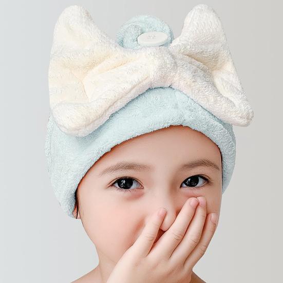Kids Hair Drying Cap Super Absorbent Quick Dry Hair Towel Wrap with Button Cute Bow Anti-Frizz Turban for Girls Long Hair