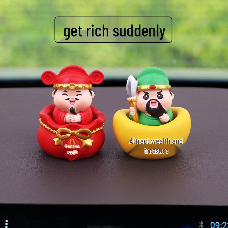 Mini Fortune God Bouncing Head Figurine for Car Dashboard Decoration