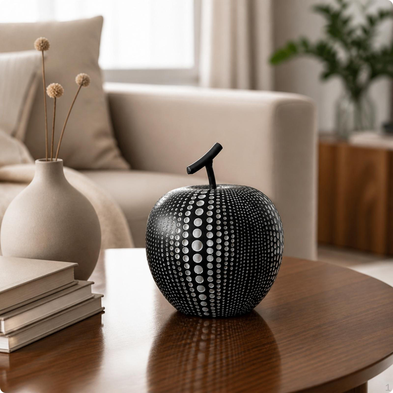 Modernes Apfel-Ornament | Polka-Dot-Muster, Klares minimalistisches Aussehen, Harz-Apfel, für kleines Wohnzimmer Small_Black White Dots gray