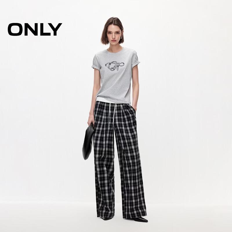 ONLY Women's Embroidered Round Neck Cotton T-Shirt