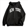New York Pattern Print Zip Up Hoodie Women Autumn Winter Casual Fashion Korean Style Long Sleeve Coat Fleece Zipper Sweatshirts