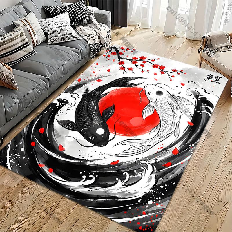 Harmony balance nature koi fish carpet Yoga living room room decor children's crawling mat doormat area rug games mat