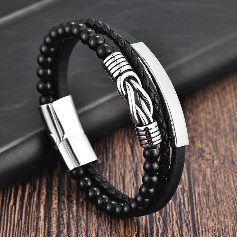 Stainless Steel Infinity Symbol Layered Bracelet Men Women Geometric Handmade Beaded Multi-Strand Wristband