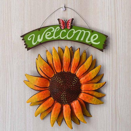 Sunflower Welcome Sign Metal Wall Hanging Plaque Rustic Decorative Door Hanger for Front Door Porch Wall Indoor Outdoor Spring Decor