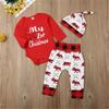 Christmas Newborn Baby Clothes Set Romper Long Pants Beanie Hat