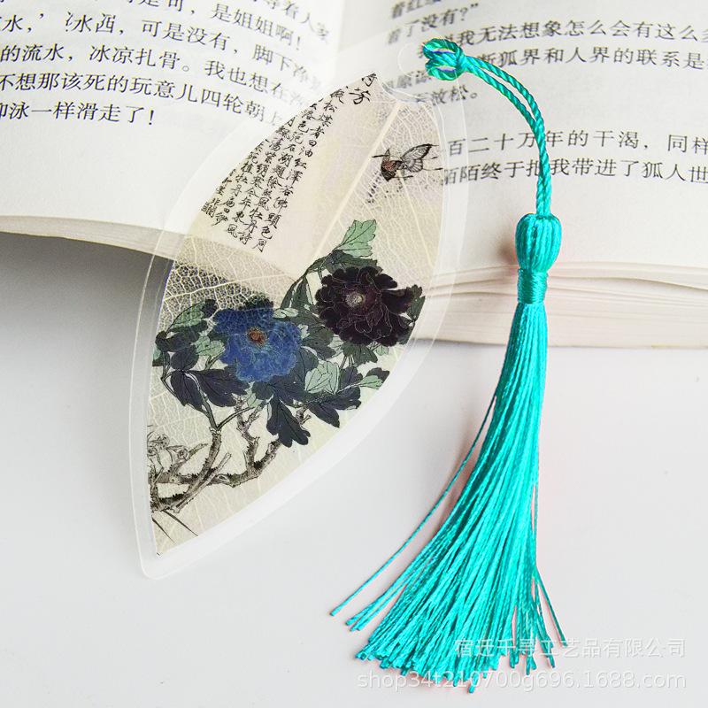 Transparent Bookmarks with Tassels Chinese Traditional Culture Plastic Bookmarks Student Teacher Stationery