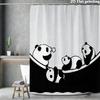 Panda Family Shower Curtain 1Pc Polyester 2D Flat Print 70.8X70.8" Black White Illustration Grommet Top