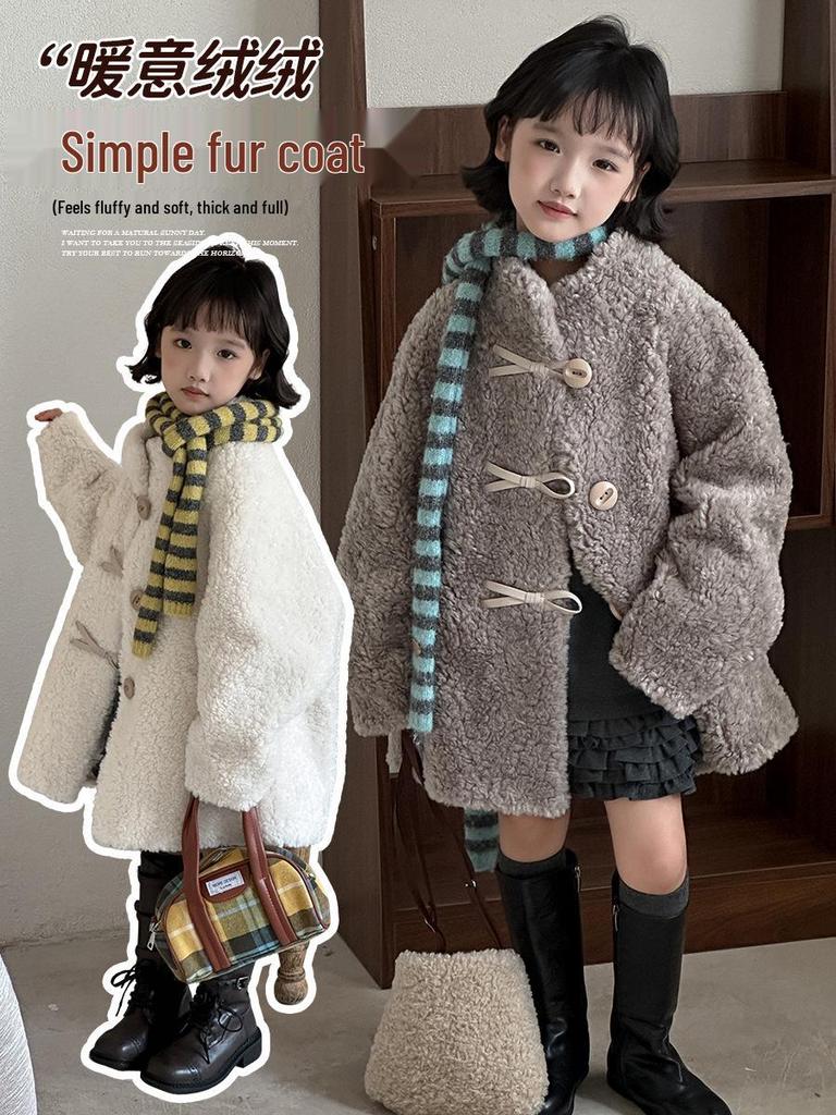 2025 Children's Faux Fur Lambswool Coat - Korean Style Thickened Loose Fit Shearling Overcoat for Girls