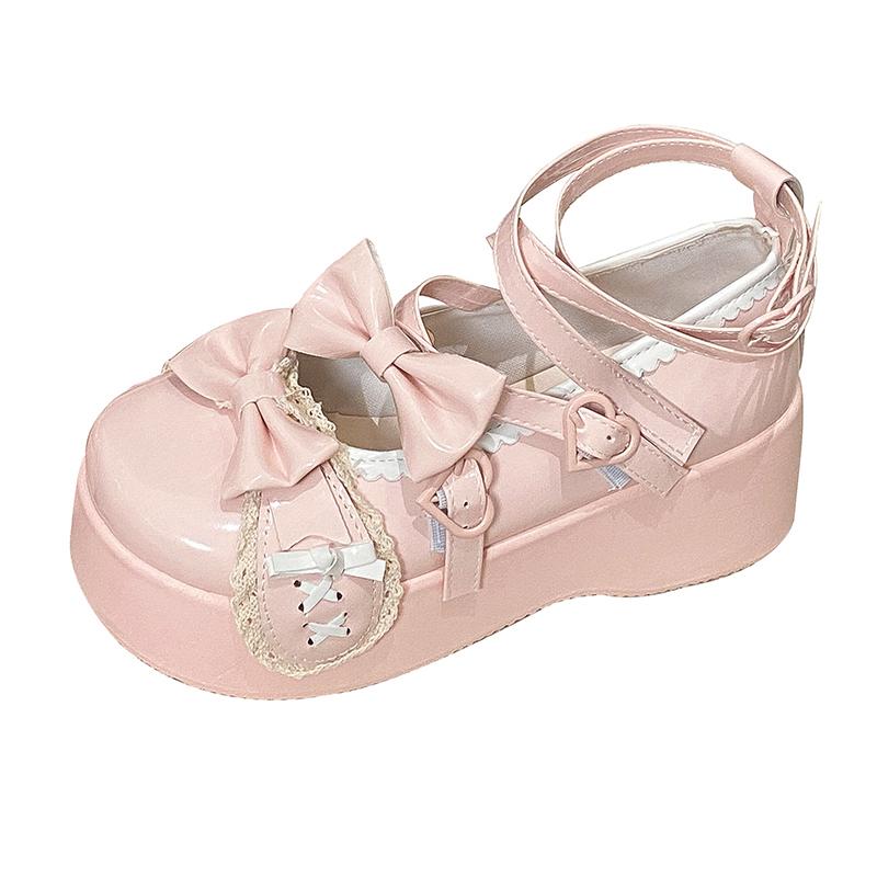 

Fashion Platform Wedge Mary Janes Autumn New Round Toe Light Mouth Colorblock Bow Slip Slip Wear-Resistant Single Shoes 35