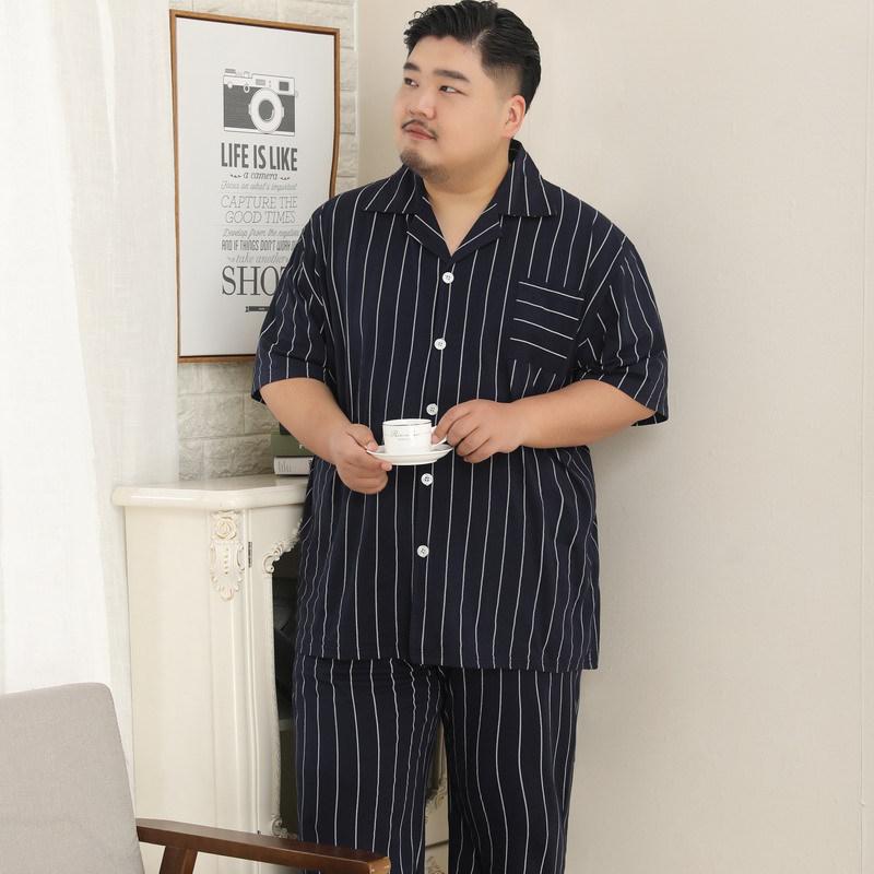 Mei Ji Yun Men's Cotton Lapel Pajama Set - Short Sleeve, Long Pants, Plus Size