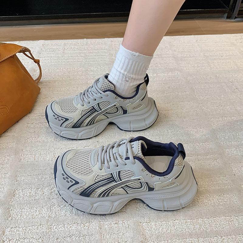 Soft Leather Platform Dad Shoes Women's 2025 New Summer Breathable Mesh Casual Sports Shoes Versatile Running Shoes Women's Shoes