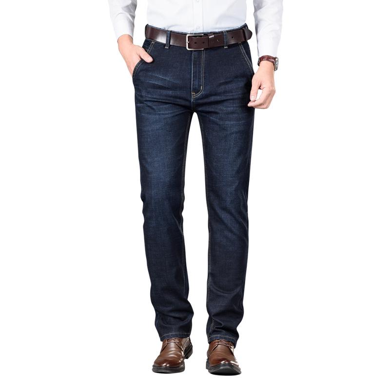 Men's High Waist Straight-Leg Jeans with Slant Pockets for Autumn/Winter - Casual, Large Size, and Versatile for Middle-Aged and Elderly.