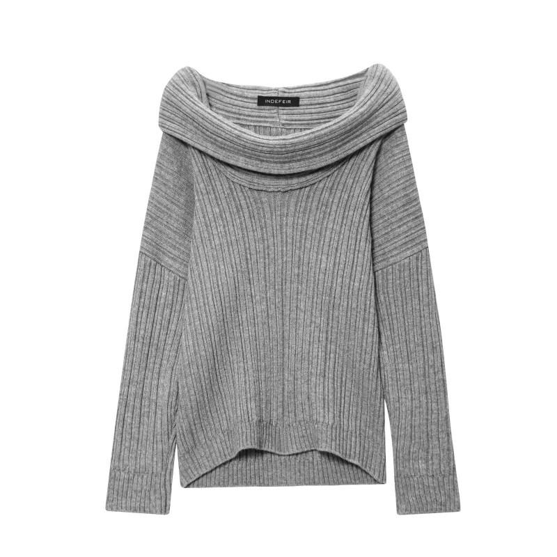 Womens Relaxed Fit Off-Shoulder Knit Sweater Long Sleeve Casual Pullover In Solid Colors Streetwear 2025