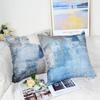 Chic Square Cushion Cover, Navy Blue Grey Abstract Art Painting Decorative Pillow Covers, Exquisite Linen Material Ensures Durability and Comfort,