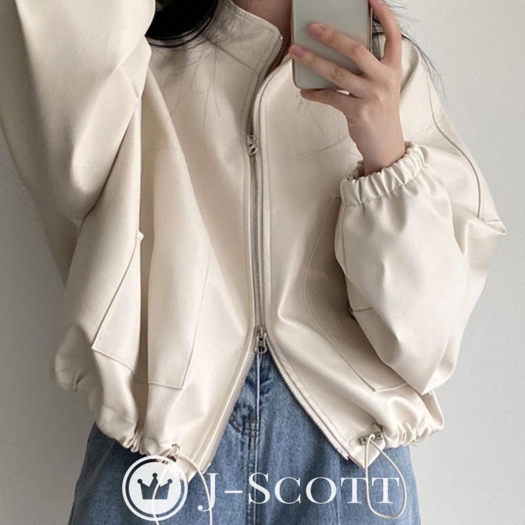 J-Scott Locker geschnittene Kunstleder-Blousonjacke mit voluminösen Ärmeln, Reißverschluss und gefüttert, Weiß, Größe JS97-WH-XL