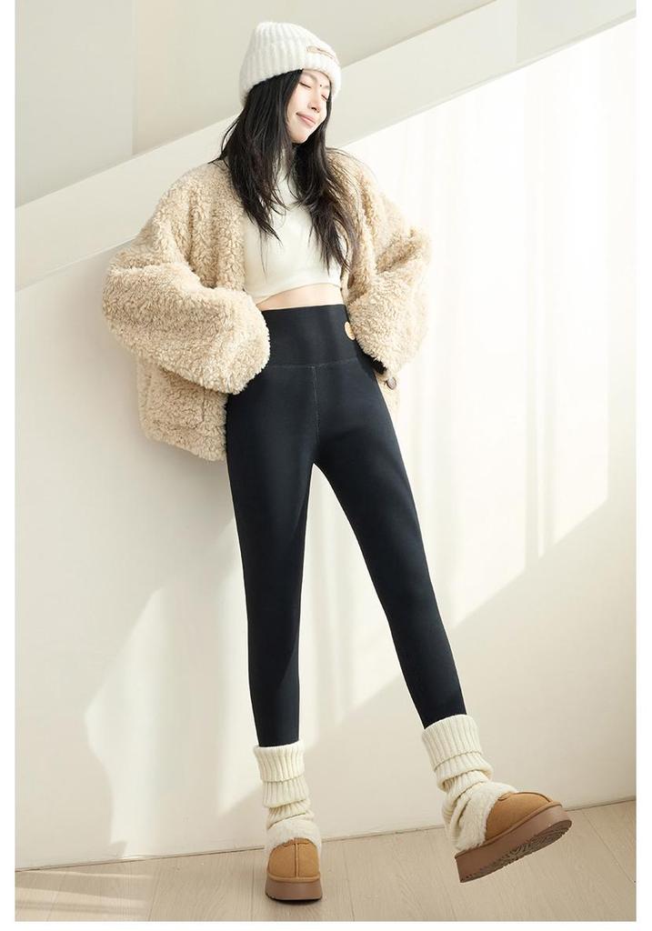 MXL005 Women's Lambswool Fleece-Lined High-Waisted Winter Leggings - Extra Thick & Warm