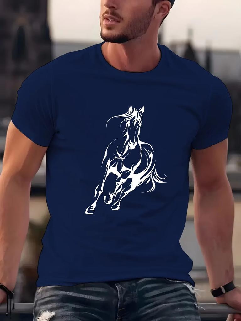 Neues Sommer Herren Reine Baumwolle High-End Lässig Locker Pferderennen Muster Bedruckt Rundhals Kurzarm T-Shirt Übergröße Top