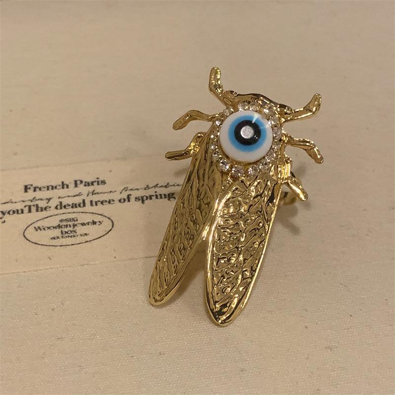 Vintage Blue Evil Eyes Insect Ring for Women Girls Exaggerated Unique Metal Animal Finger Ring Party Jewelry Gifts