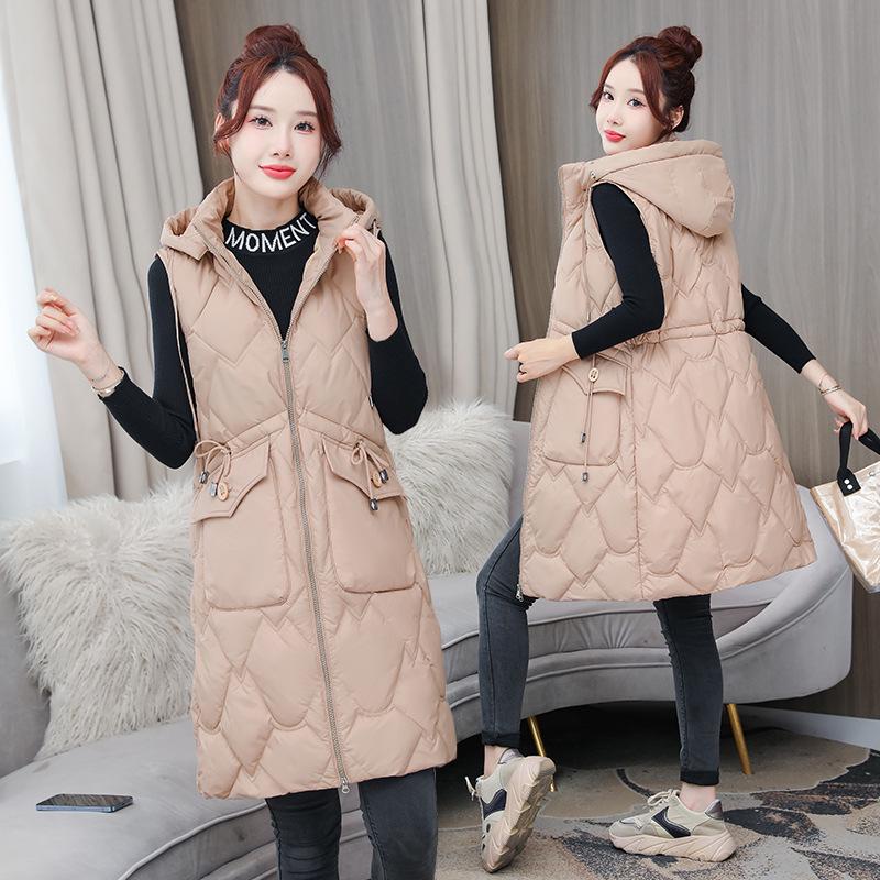 Women's Mid-Length Hooded Cotton Vest: Fashionable, Slimming, Waist-Cinching, Warm, and Cold-Proof Outerwear