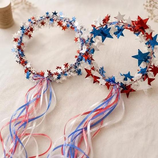Glitter Star Headband, 4th of July Patriotic Party Celebration Tassel Headband, Women Masquerade Prom Festival Cocktail Hair Accessories