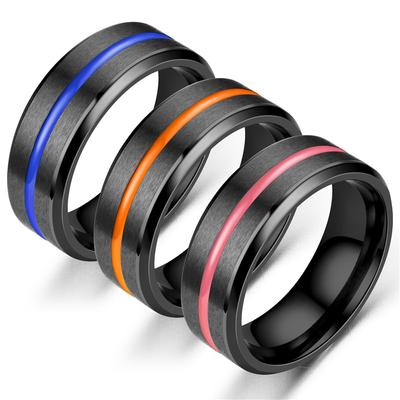 BAECYT 3 stiliai Klasikiniai 8mm vestuviniai žiedai vyrams Nerūdijančio plieno žiedas Juodas su rožine-oranžine Mėlyna griovelio sužadėtuvių žiedas