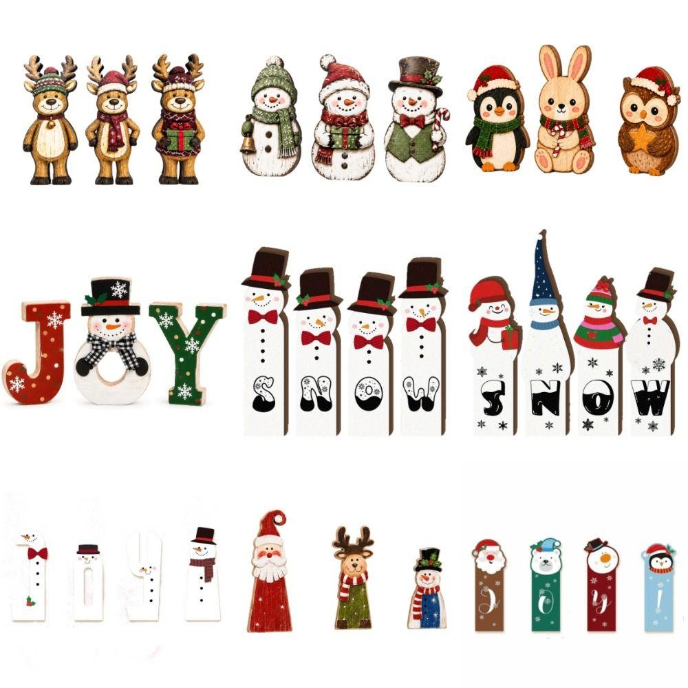 3/4pcs Rustic Farmhouse Style Christmas Snowman Decorations Vintage Holiday Tabletop Decor Gift