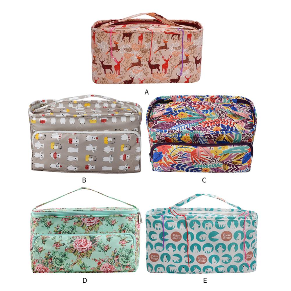 Oxford Cloth Knitting Storage Bag Print Wool Crochet Hooks Storage Tote Bag Needles Sewing Thread Yarn Holder Organizer