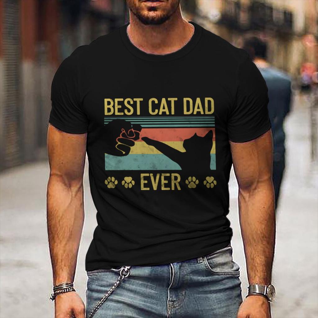 Funny Cat Dad Fashion Summer Tops Best Cat Dad Ever Tshirt For Unisex Fathers Day Gift New Crew Neck Tshirts