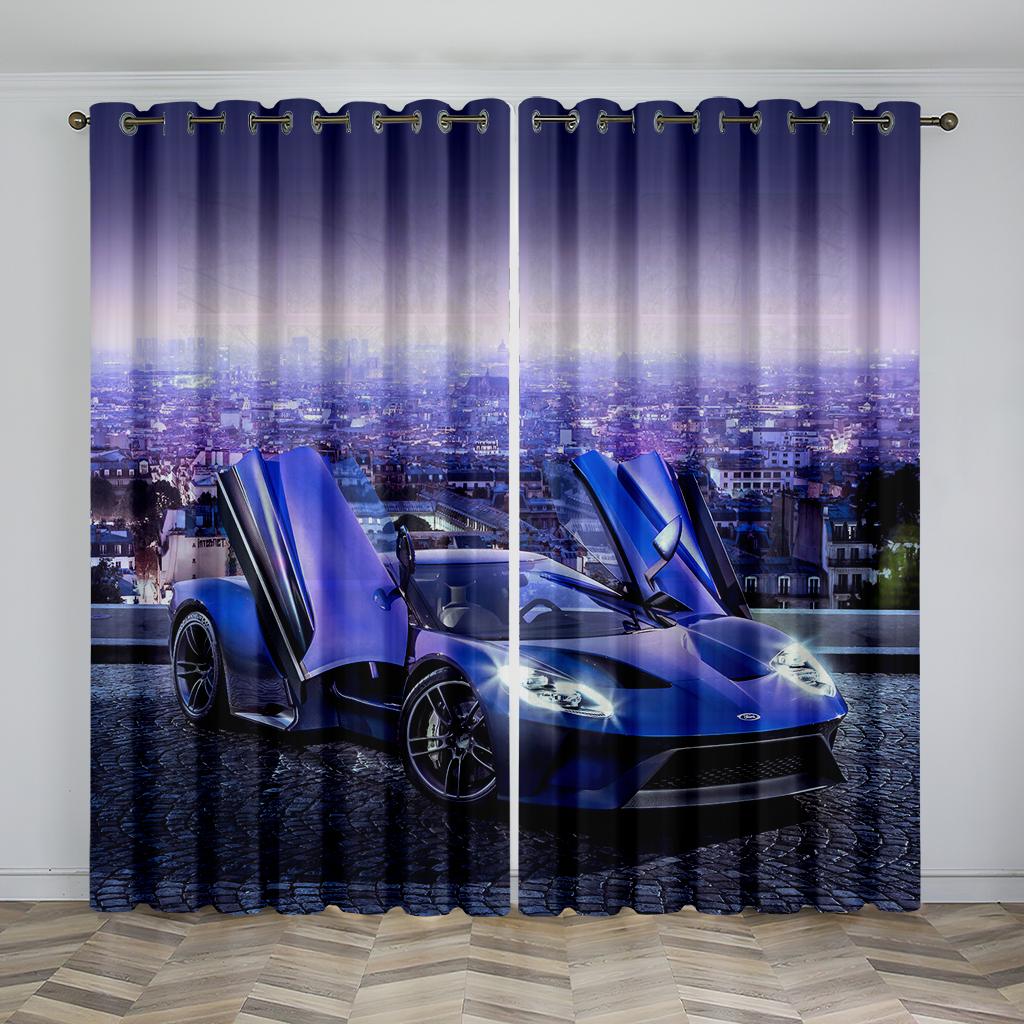 

Черный крутой спортивный автомобиль фильм принт узор современные мальчики шторы окна для гостиной спальни кухни 2 шт декор 140W160H(CM)55x63in&Rod Pocket