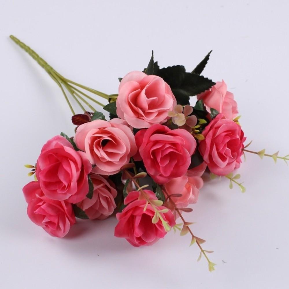 12 Köpfe Rose Künstliche Blumen Simulation Zweifarbig Kunstrosen Blumensträuße mit Stielen Anordnung Blume