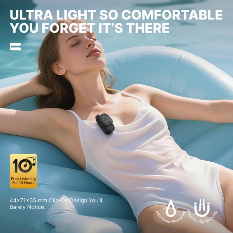 Portable Clip On Speaker with 20M IPX7 Waterproof Builts In Mics Long Playtimes for Hiking Swimming Fitness