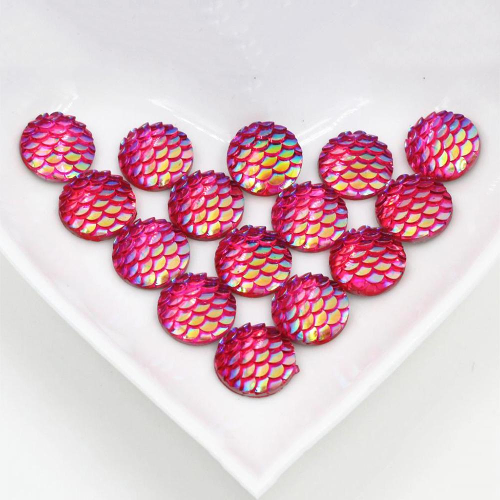 40pcs 8mm 10mm 12mm Mix Colors Mermaid Fish Scale Flat back Rhinestone Round Cabochon Embellishment Scrapbooking DIY Crafts