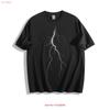 Lightning Bolt Black T Shirt Streaks Design  Vintage Washed Fashion Breathable Homme Graphic Comfortable Stretched Slightly