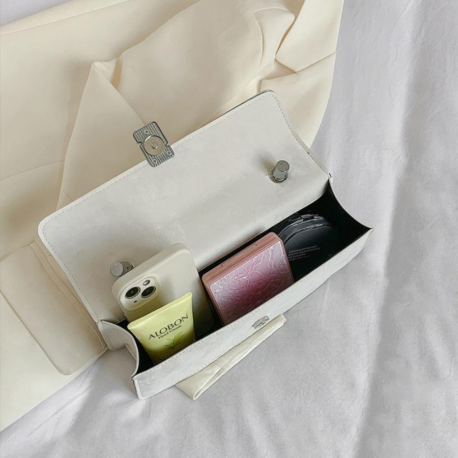 Fashionable Silk Scarf Faux Leather Shoulder Bag Trendy Baguette Square Purse for Women CLE