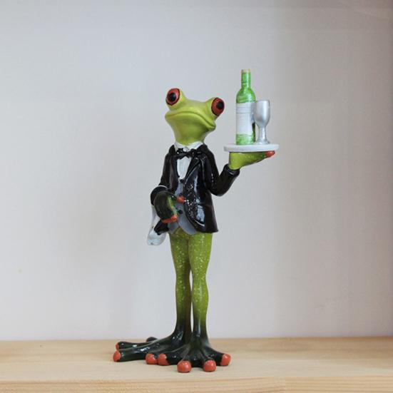 Garden Frog Statue Waiter Flower Bouquet Toilet Frog Figurine Sculpture Indoor Outdoor Home Office Desktop Decoration Ornament