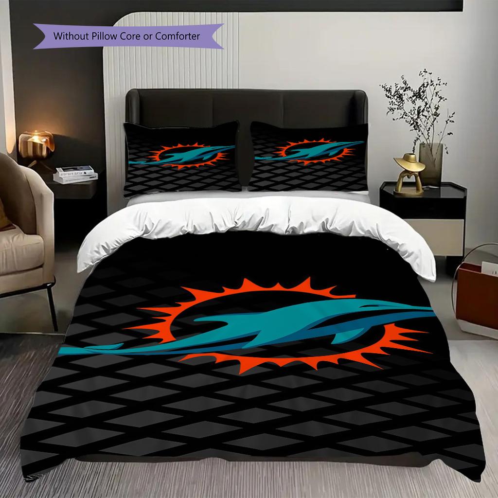 Miami Dolphins Spirit Three-piece set(1 * duvet cover + 2 * pillowcase, without core)Duvet cover and pillowcase Soft and comfortable