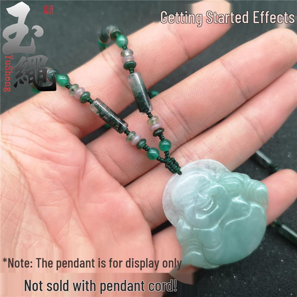 Natural Jade and Red Agate Bead Pendant Necklace Rope