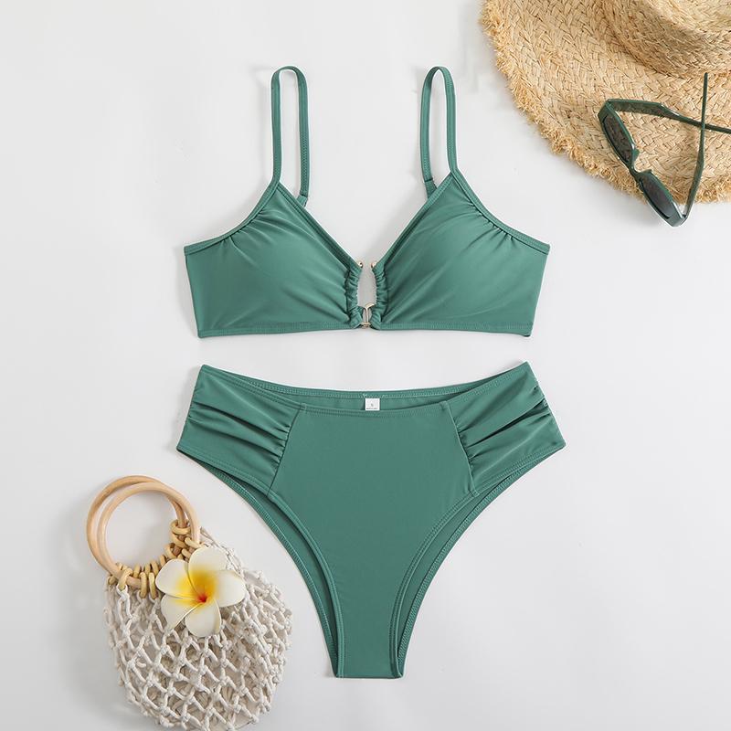 Costumi da Bagno da Donna Costumi da Bagno Monocolore Push Up Costume da Bagno Sexy Due Pezzi Vita Alta Set Bikini Estivi Bikini ad Alto Taglio