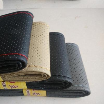 Hand-Stitched PU Leather Steering Wheel Cover with Perforated Microfiber