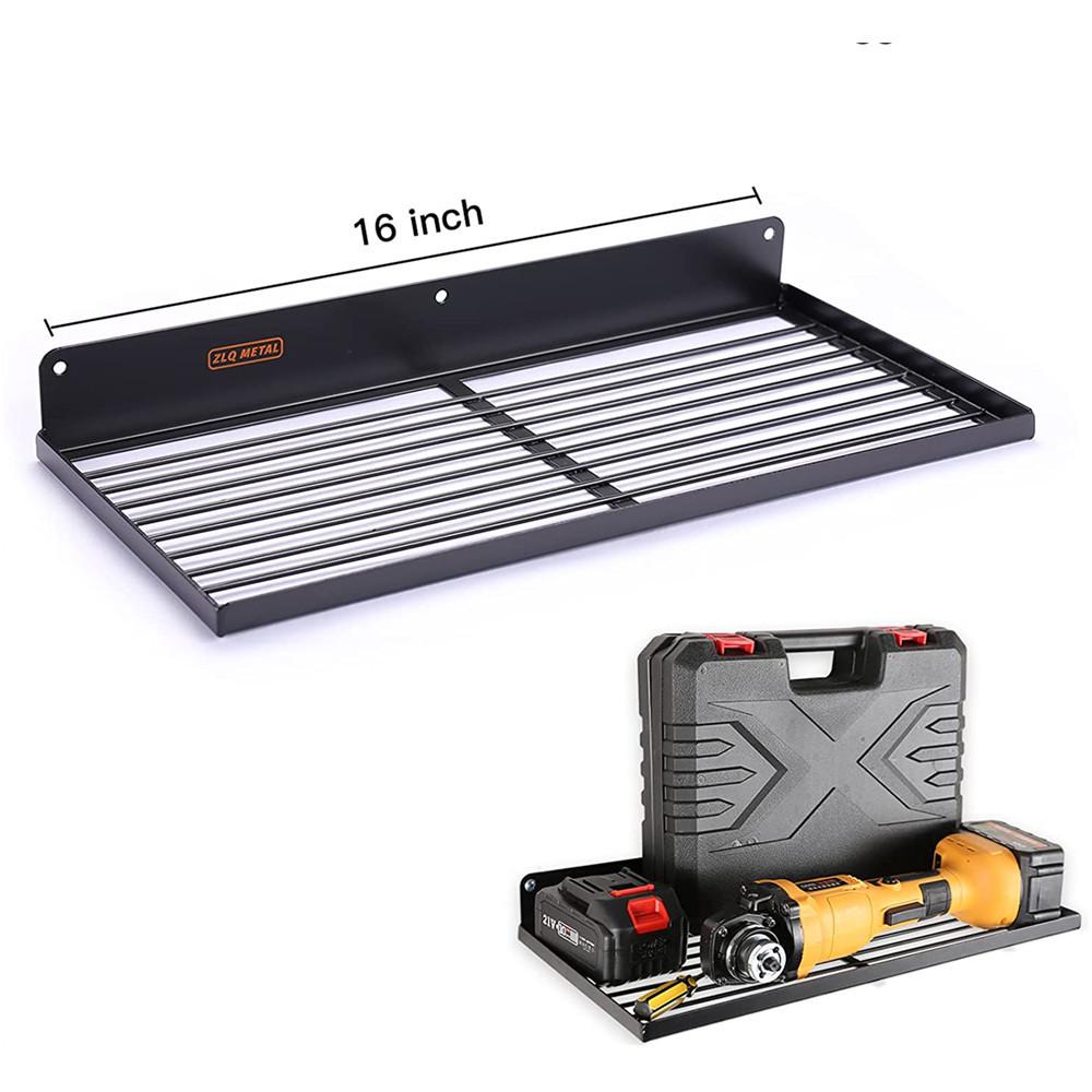 Wrought Iron Wall-Mounted Drill & Screwdriver Rack with Charging Shelf
