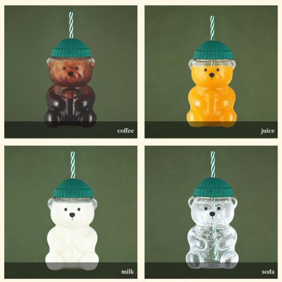 Bärenförmiger Trinkbecher mit Strohdeckel 500ml Hitzebeständiger Glasbecher Wiederverwendbarer Kaltgetränkebecher für Eiskaffee Milchtee Saft