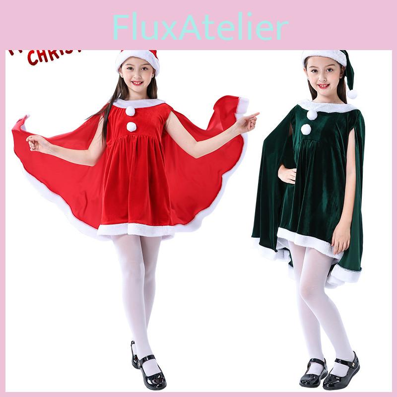 Чарівний Різдвяний Оксамитовий Костюм для Маленьких Дівчаток з Плащем-Накидкою Санта Клаус Ельф
