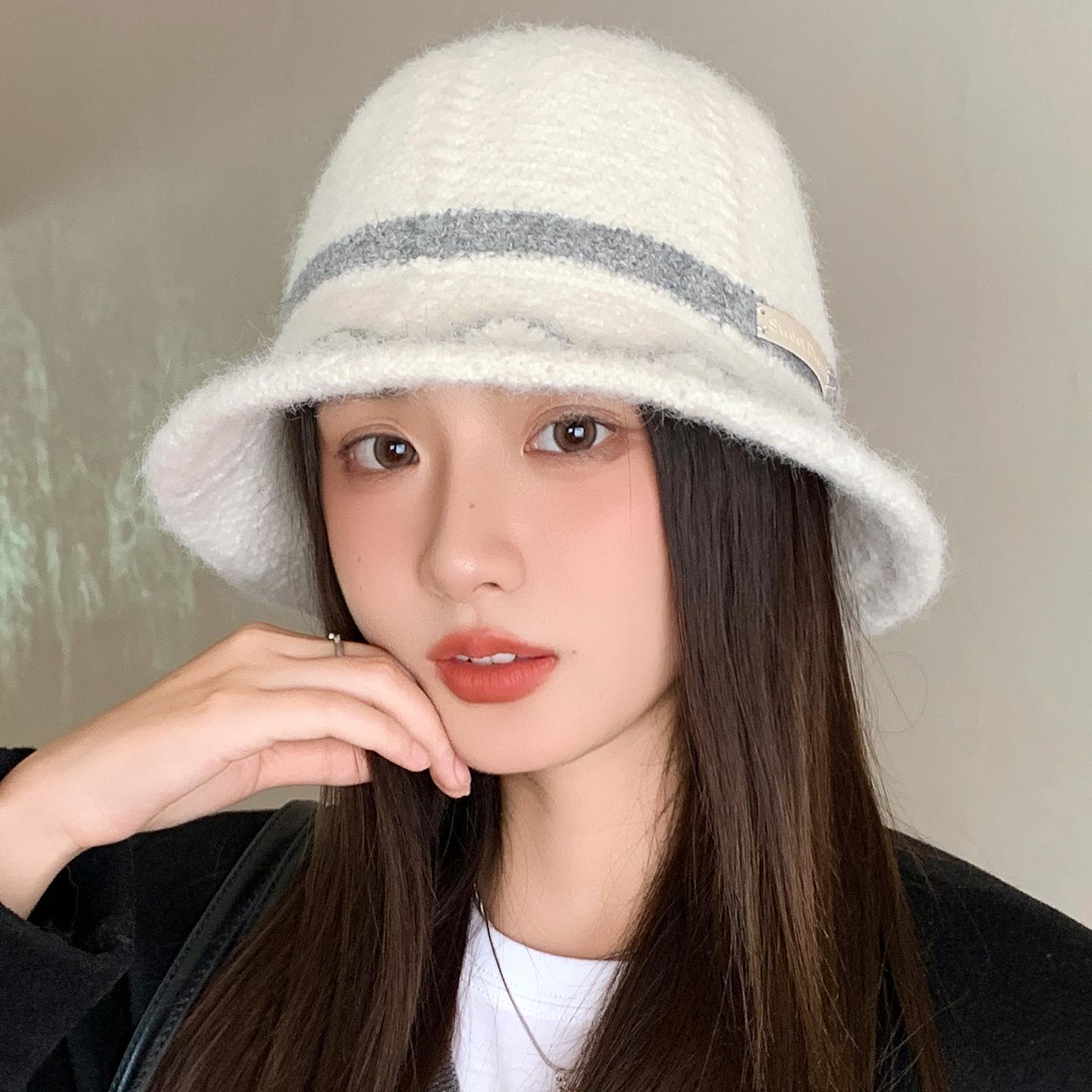 

Korean Style Women s Knitted Beanie 2025 - New Autumn/Winter Warm Slimming Fisherman Bucket Hat Adjustable (55-60cm) молоко, білий колір